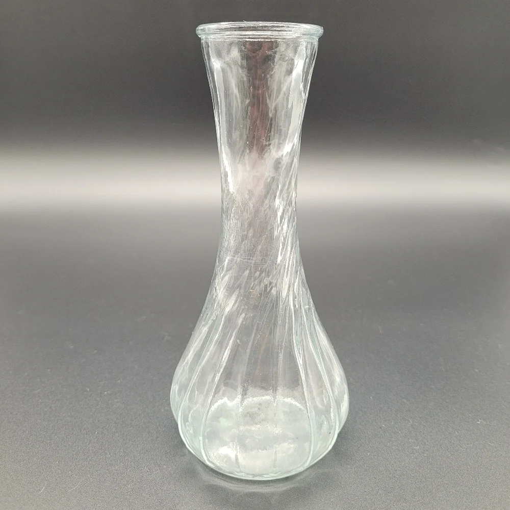 Vintage Hoosier Clear Glass Bud Vase Swirl Ribbed Pattern​​​